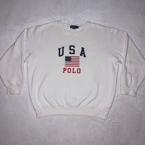 Vintage Polo Ralph Lauren Cotton Crewneck USA Polo Flag Sweater EUC Stadium 92